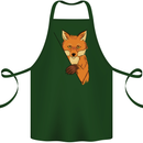 An Orange Fox Illustration Cotton Apron 100% Organic Forest Green