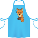 An Orange Fox Illustration Cotton Apron 100% Organic Turquoise
