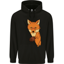 An Orange Fox Illustration Mens 80% Cotton Hoodie Black