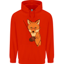 An Orange Fox Illustration Mens 80% Cotton Hoodie Bright Red
