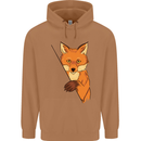 An Orange Fox Illustration Mens 80% Cotton Hoodie Caramel Latte