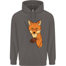 An Orange Fox Illustration Mens 80% Cotton Hoodie Charcoal