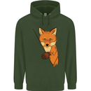 An Orange Fox Illustration Mens 80% Cotton Hoodie Forest Green