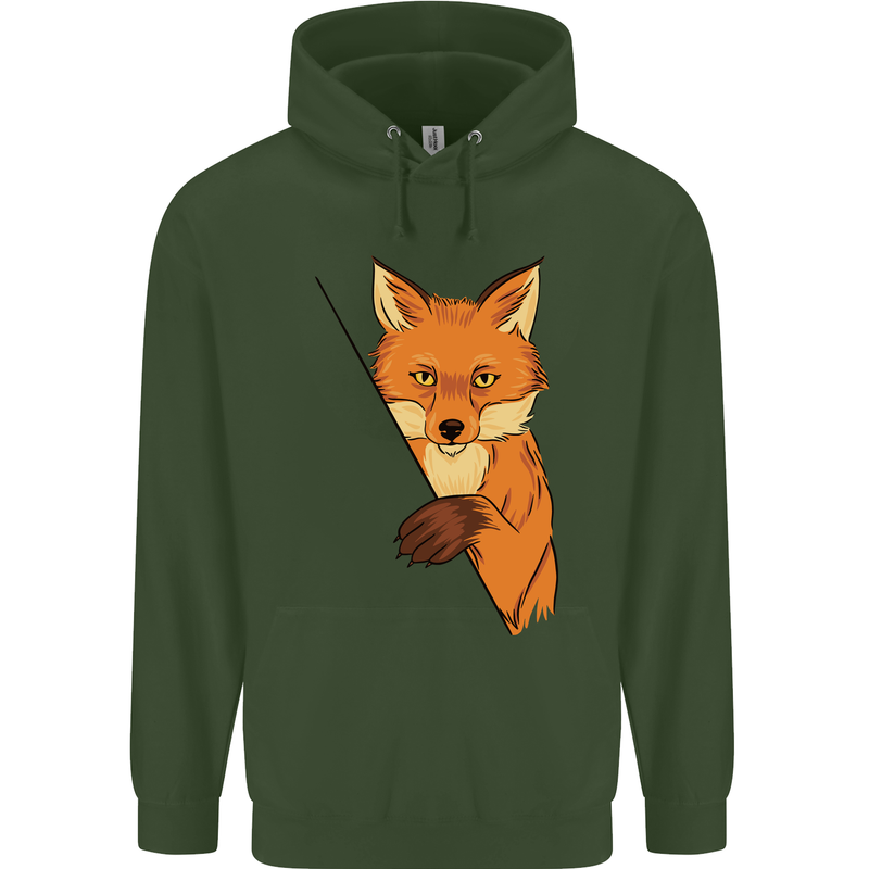 An Orange Fox Illustration Mens 80% Cotton Hoodie Forest Green
