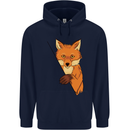An Orange Fox Illustration Mens 80% Cotton Hoodie Navy Blue