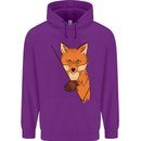 An Orange Fox Illustration Mens 80% Cotton Hoodie Purple