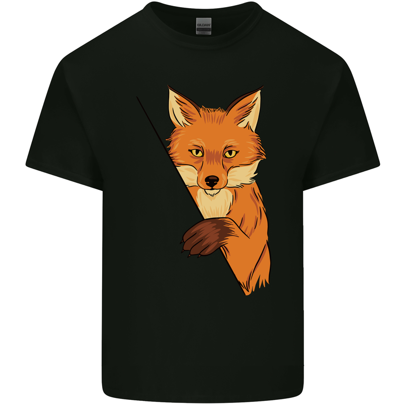 An Orange Fox Illustration Mens Cotton T-Shirt Tee Top Black
