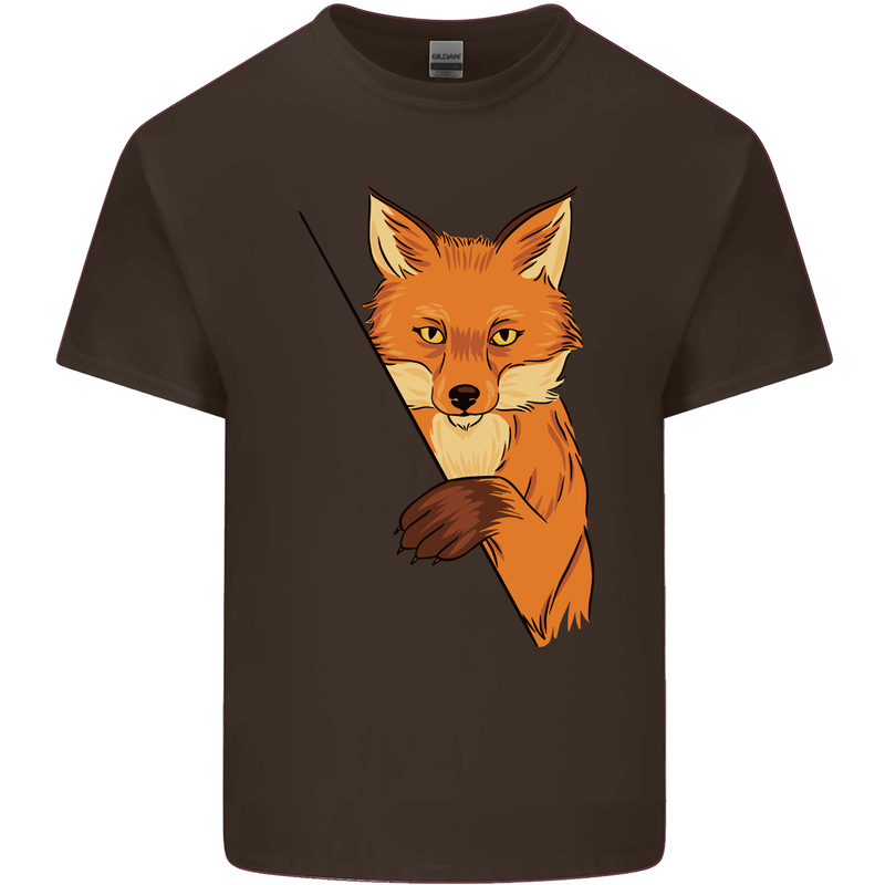 An Orange Fox Illustration Mens Cotton T-Shirt Tee Top Dark Chocolate