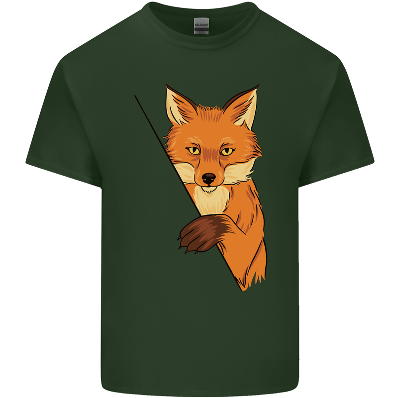 An Orange Fox Illustration Mens Cotton T-Shirt Tee Top Forest Green