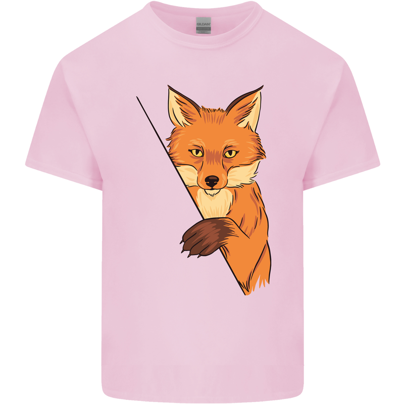 An Orange Fox Illustration Mens Cotton T-Shirt Tee Top Light Pink
