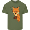 An Orange Fox Illustration Mens Cotton T-Shirt Tee Top Military Green