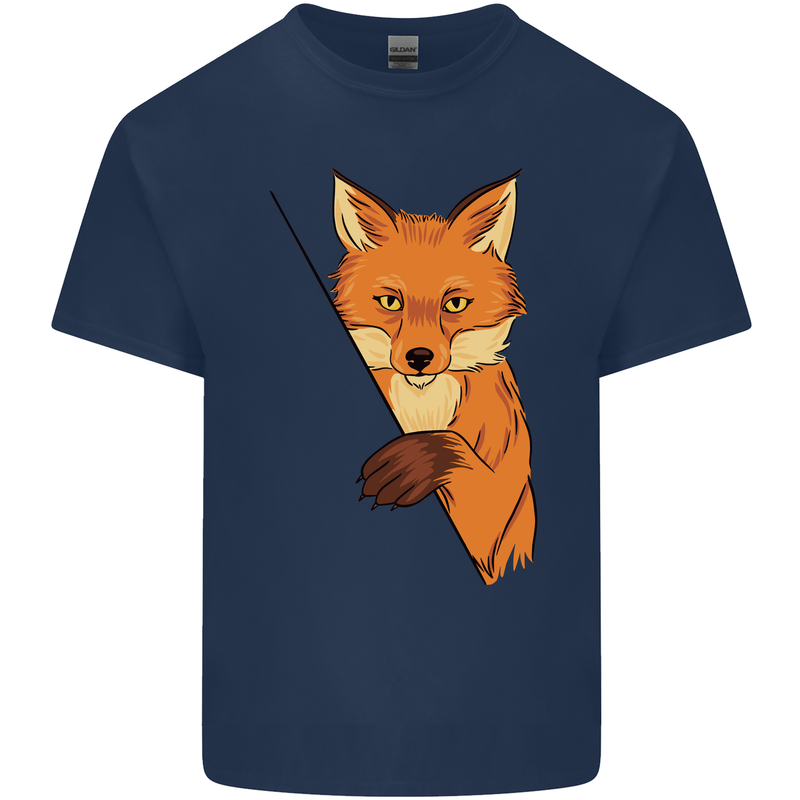 An Orange Fox Illustration Mens Cotton T-Shirt Tee Top Navy Blue