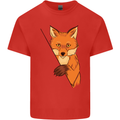 An Orange Fox Illustration Mens Cotton T-Shirt Tee Top Red