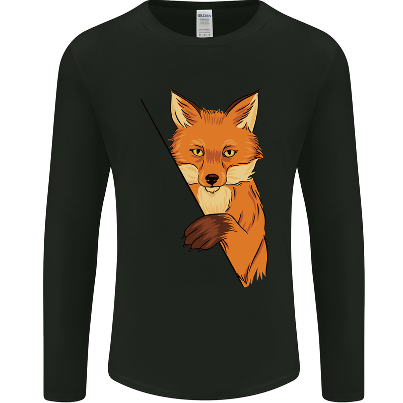 An Orange Fox Illustration Mens Long Sleeve T-Shirt Black