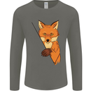 An Orange Fox Illustration Mens Long Sleeve T-Shirt Charcoal