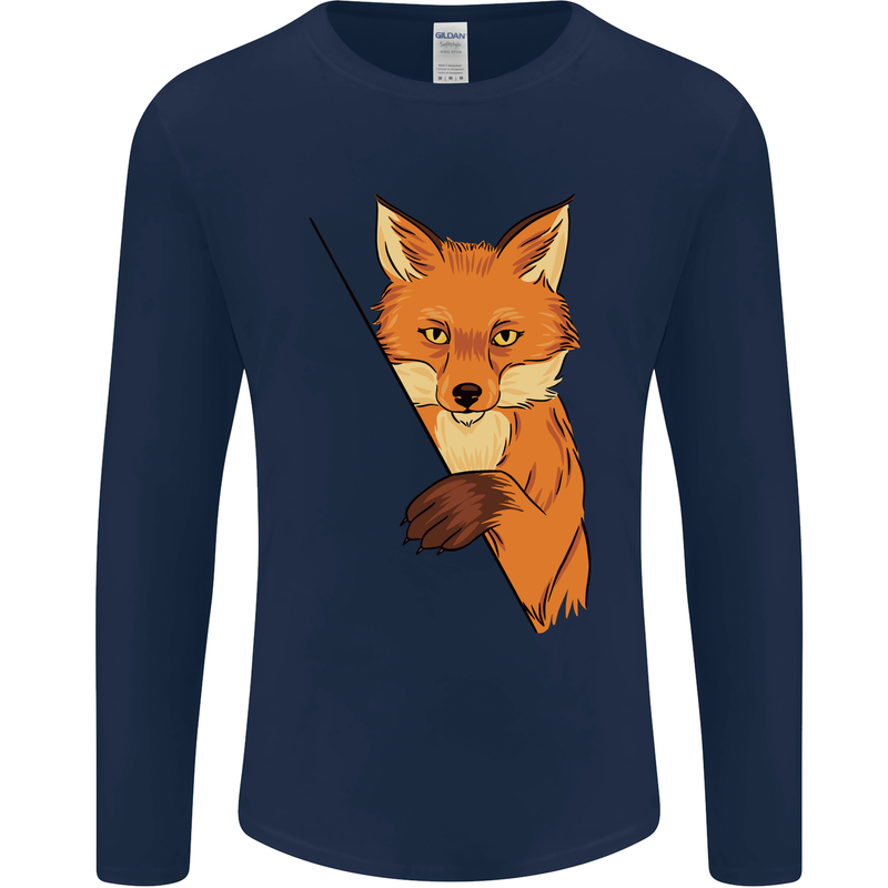 An Orange Fox Illustration Mens Long Sleeve T-Shirt Navy Blue