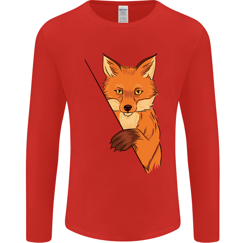 An Orange Fox Illustration Mens Long Sleeve T-Shirt Red
