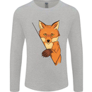 An Orange Fox Illustration Mens Long Sleeve T-Shirt Sports Grey
