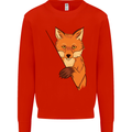 An Orange Fox Illustration Mens Sweatshirt Jumper Bright Red