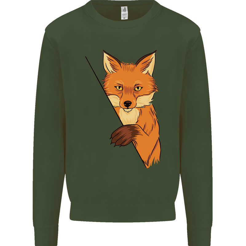 An Orange Fox Illustration Mens Sweatshirt Jumper Forest Green