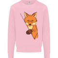 An Orange Fox Illustration Mens Sweatshirt Jumper Light Pink