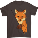 An Orange Fox Illustration Mens T-Shirt Cotton Gildan Dark Chocolate