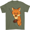 An Orange Fox Illustration Mens T-Shirt Cotton Gildan Military Green
