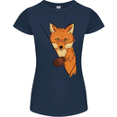 An Orange Fox Illustration Womens Petite Cut T-Shirt Navy Blue