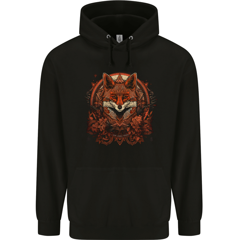 An Ornate Polygon Fantasy Fox Mens 80% Cotton Hoodie Black