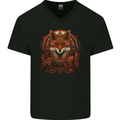 An Ornate Polygon Fantasy Fox Mens V-Neck Cotton T-Shirt Black