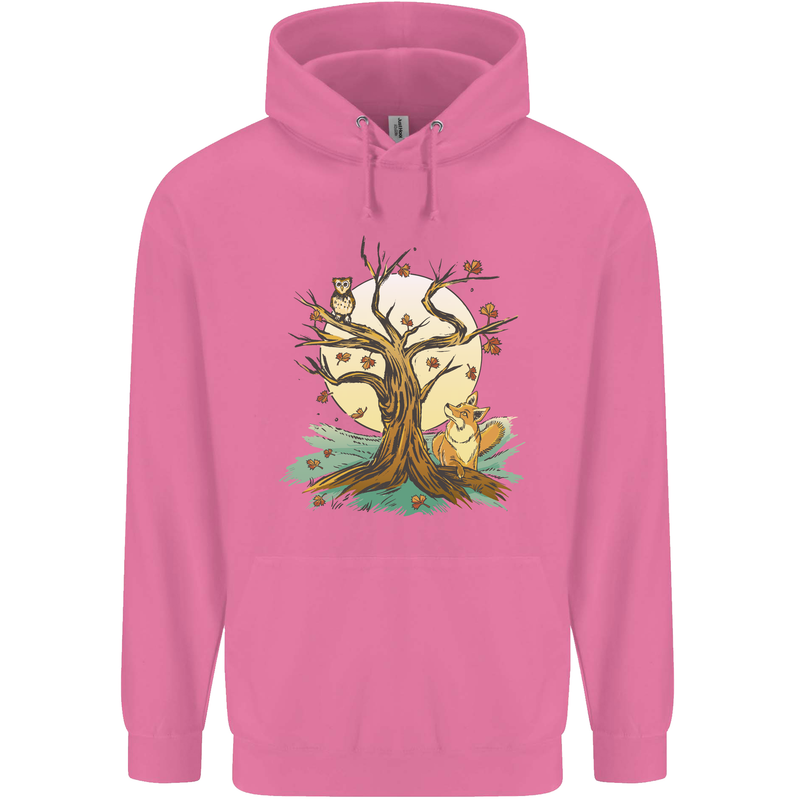 An Owl and Fox Tree Nature Ecology Childrens Kids Hoodie Azalea