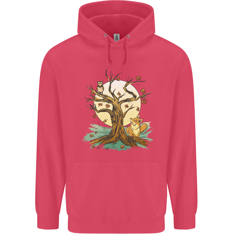 An Owl and Fox Tree Nature Ecology Childrens Kids Hoodie Heliconia