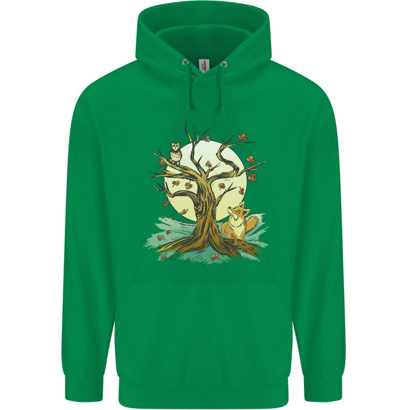 An Owl and Fox Tree Nature Ecology Childrens Kids Hoodie Irish Green