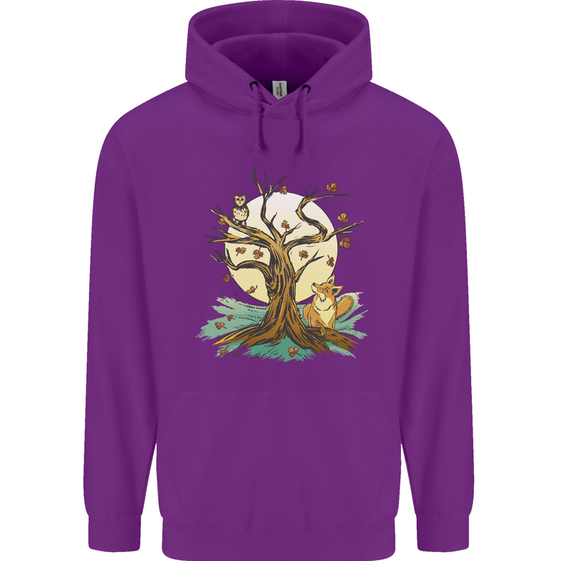 An Owl and Fox Tree Nature Ecology Childrens Kids Hoodie Purple