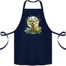 An Owl and Fox Tree Nature Ecology Cotton Apron 100% Organic Navy Blue