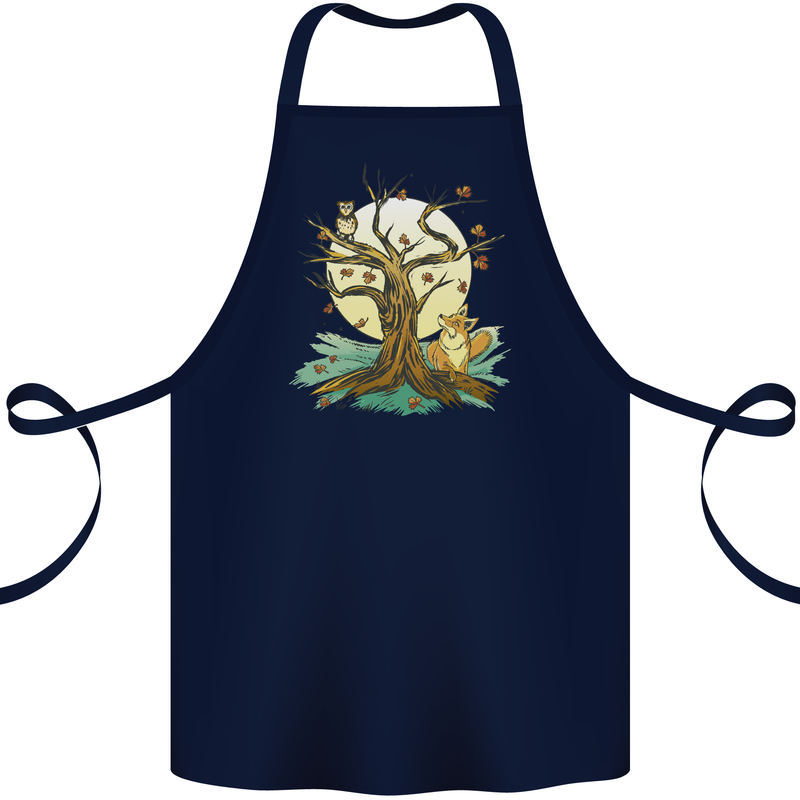 An Owl and Fox Tree Nature Ecology Cotton Apron 100% Organic Navy Blue