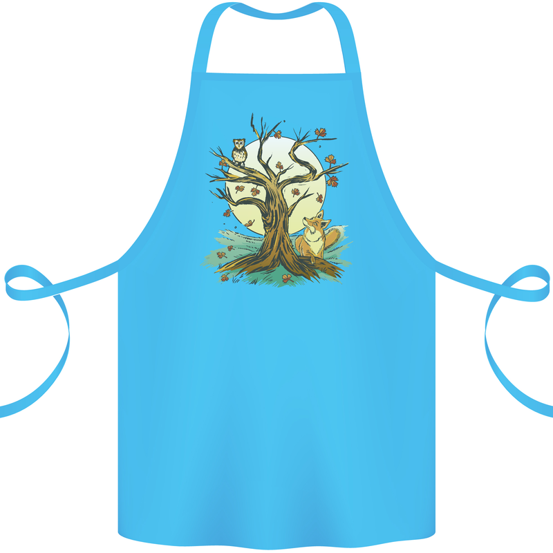 An Owl and Fox Tree Nature Ecology Cotton Apron 100% Organic Turquoise