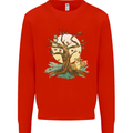 An Owl and Fox Tree Nature Ecology Kids Sweatshirt Jumper Bright Red