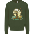 An Owl and Fox Tree Nature Ecology Kids Sweatshirt Jumper Forest Green