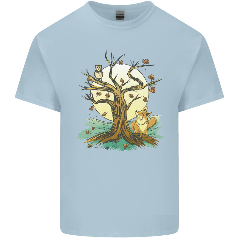 An Owl and Fox Tree Nature Ecology Kids T-Shirt Childrens Light Blue