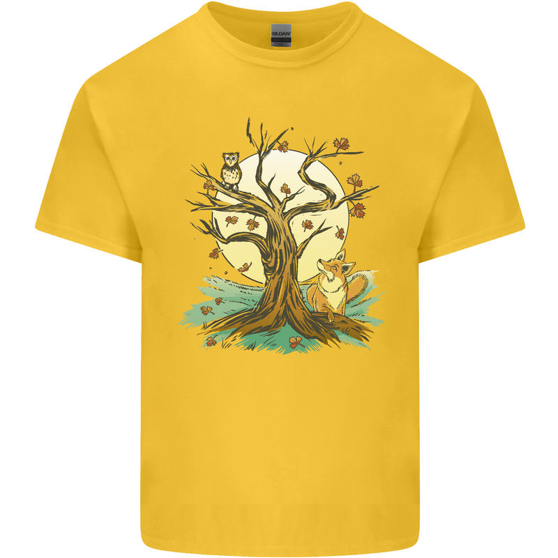 An Owl and Fox Tree Nature Ecology Kids T-Shirt Childrens Yellow