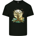 An Owl and Fox Tree Nature Ecology Mens Cotton T-Shirt Tee Top Black