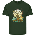 An Owl and Fox Tree Nature Ecology Mens Cotton T-Shirt Tee Top Forest Green