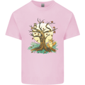 An Owl and Fox Tree Nature Ecology Mens Cotton T-Shirt Tee Top Light Pink