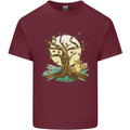 An Owl and Fox Tree Nature Ecology Mens Cotton T-Shirt Tee Top Maroon