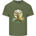 An Owl and Fox Tree Nature Ecology Mens Cotton T-Shirt Tee Top Military Green