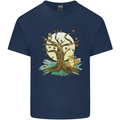 An Owl and Fox Tree Nature Ecology Mens Cotton T-Shirt Tee Top Navy Blue