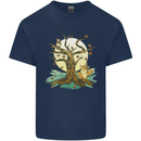 An Owl and Fox Tree Nature Ecology Mens Cotton T-Shirt Tee Top Navy Blue