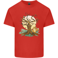 An Owl and Fox Tree Nature Ecology Mens Cotton T-Shirt Tee Top Red