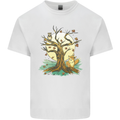 An Owl and Fox Tree Nature Ecology Mens Cotton T-Shirt Tee Top White